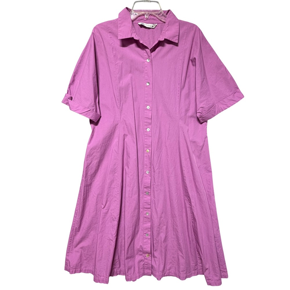 ❤️ Zara Short Sleeve Midi Shirt Dress in Orchid Purple 100% Cotton